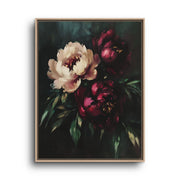 Dark Floral Canvas Wall Art – Burgundy and Cream Peony Bouquet