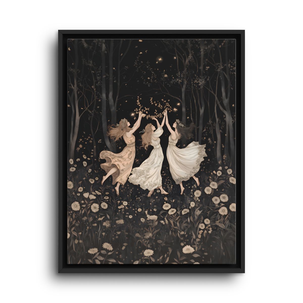 Ballerina Canvas Wall Art – Three Dancers in Dark Forest
