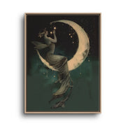 Celestial Moon Canvas Wall Art – Woman on Crescent Fantasy Decor