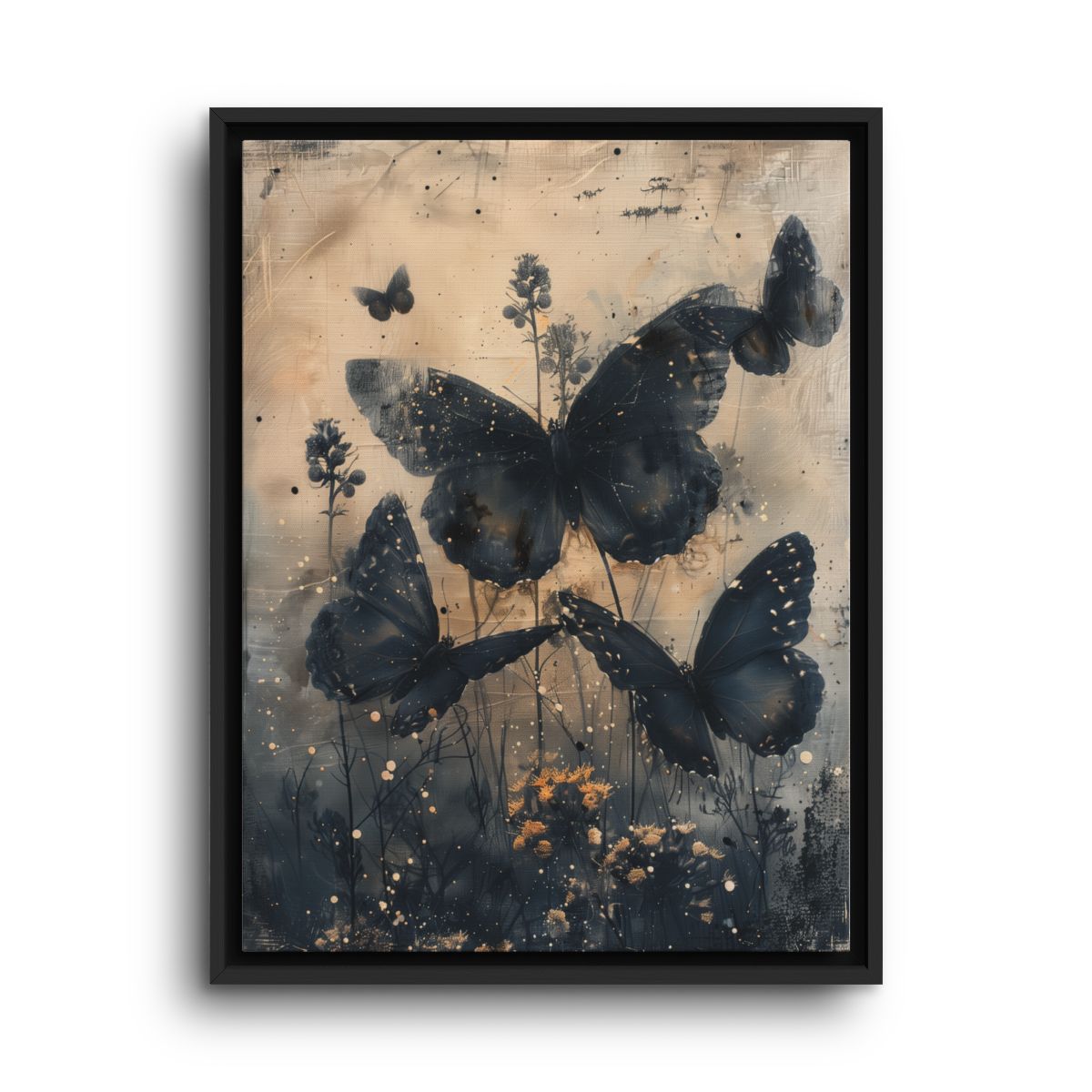 Butterfly Canvas Wall Art – Dark Neutral Botanical Insect Print