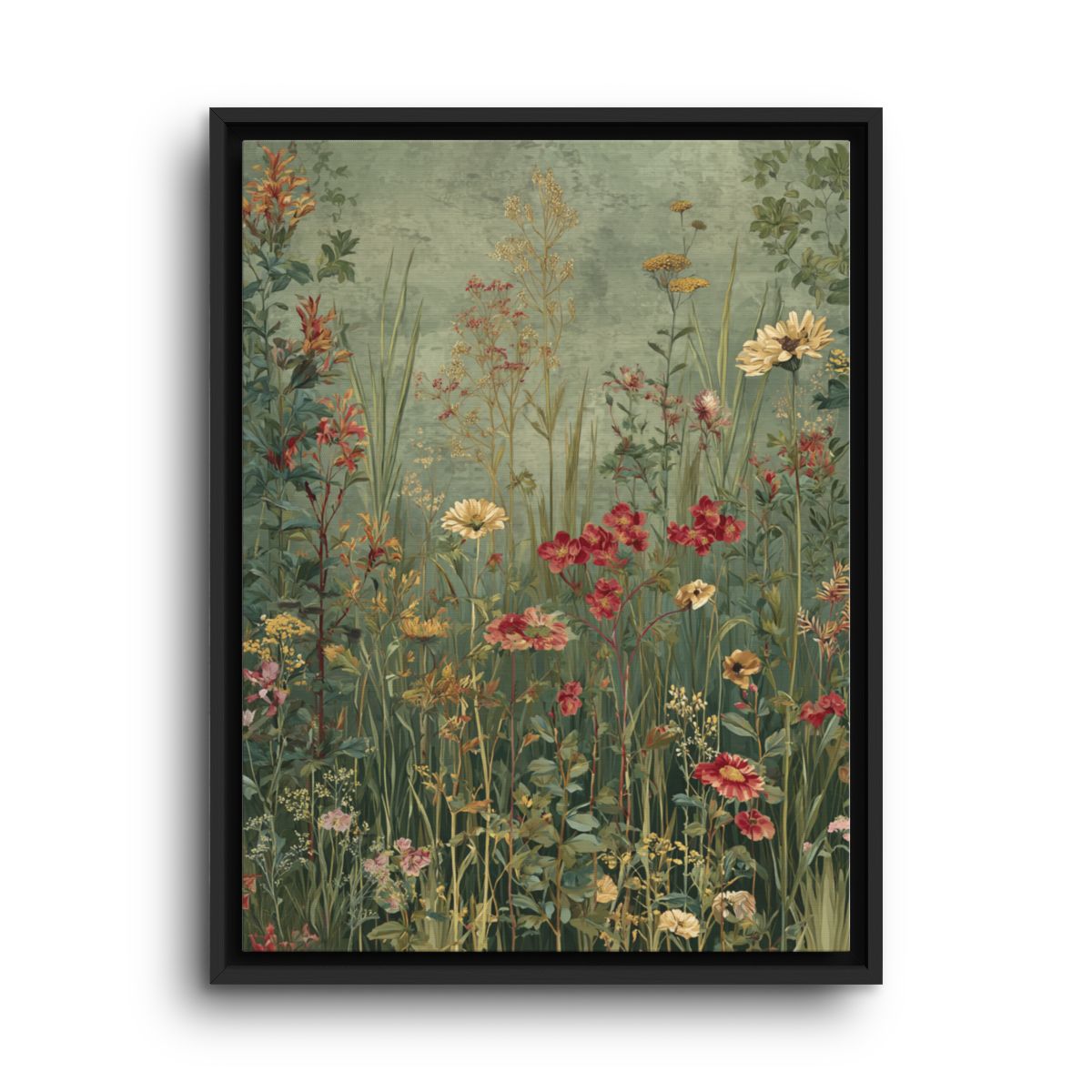 Wildflower Canvas Wall Art – Sage Green Cottage Meadow