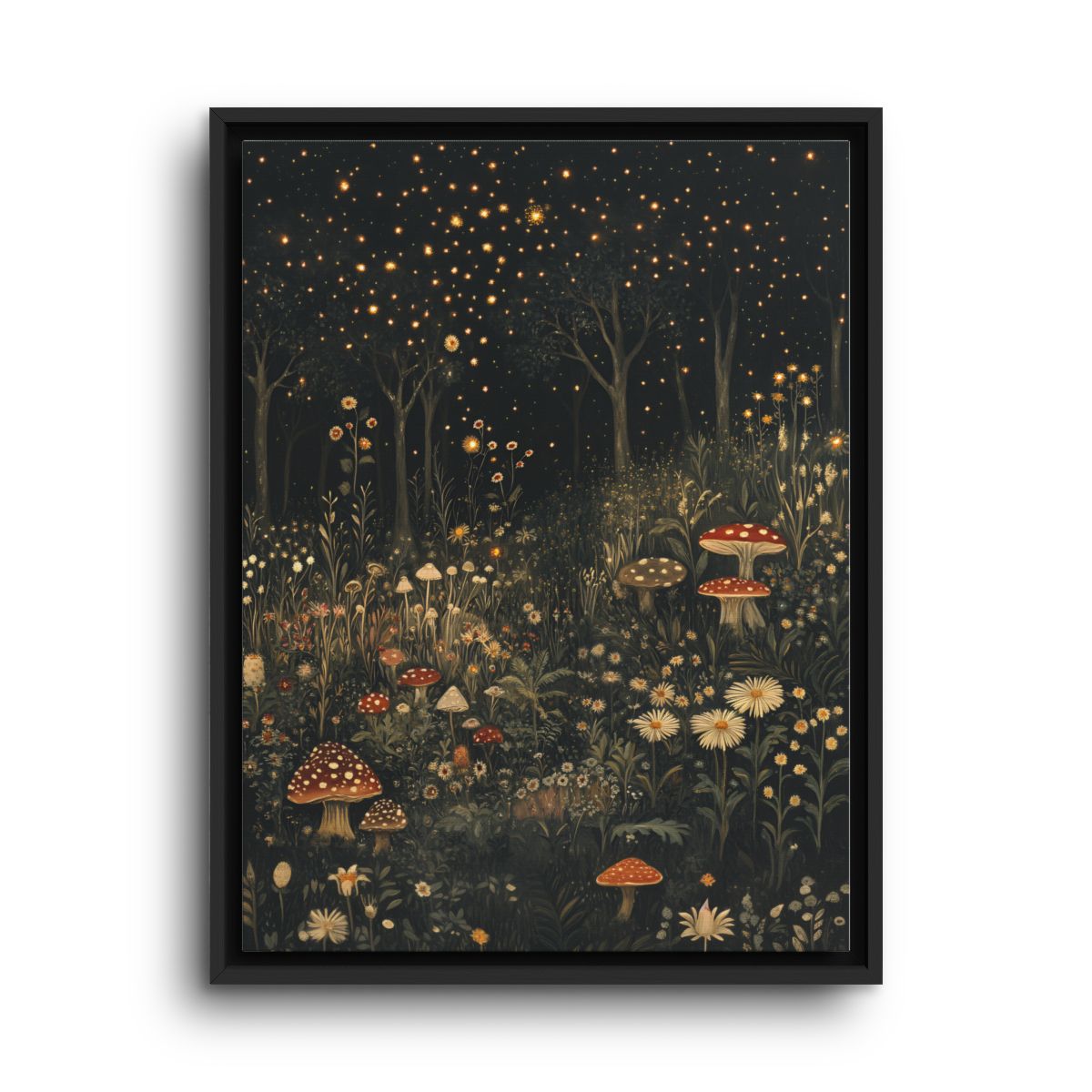 Mushroom Canvas Wall Art – Whimsical Moonlit Garden