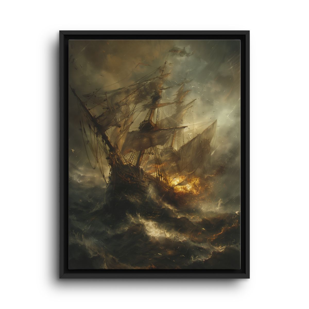 Stormy Ocean Canvas Wall Art – Historic Sailing Ship Seascape