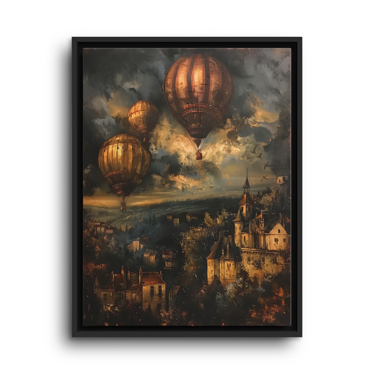 Hot Air Balloon Canvas Wall Art – Fantasy Village at Sunset