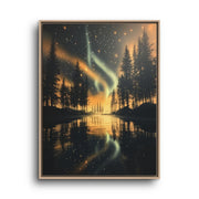 Northern Lights Canvas Wall Art – Golden Aurora Lake Landscape