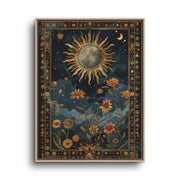 Sun and Moon Canvas Wall Art – Dark Botanical Celestial Tapestry