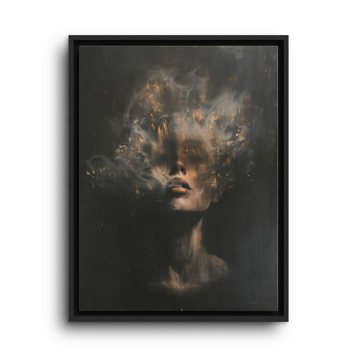 Moody Woman Portrait Canvas Wall Art – Ethereal Face in Smoke