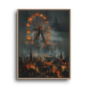 Dark Fantasy Canvas Wall Art – Ferris Wheel over Burning City