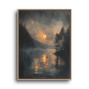 Moonlit Lake Canvas Wall Art – Misty Blue Evening Landscape