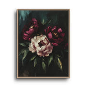 Burgundy Peony Canvas Wall Art – Dramatic Dark Floral Bouquet