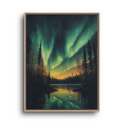Northern Lights Canvas Wall Art – Aurora over Forest Lake