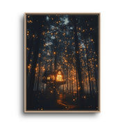 Camping Canvas Wall Art – Glowing Tent in Firefly Forest