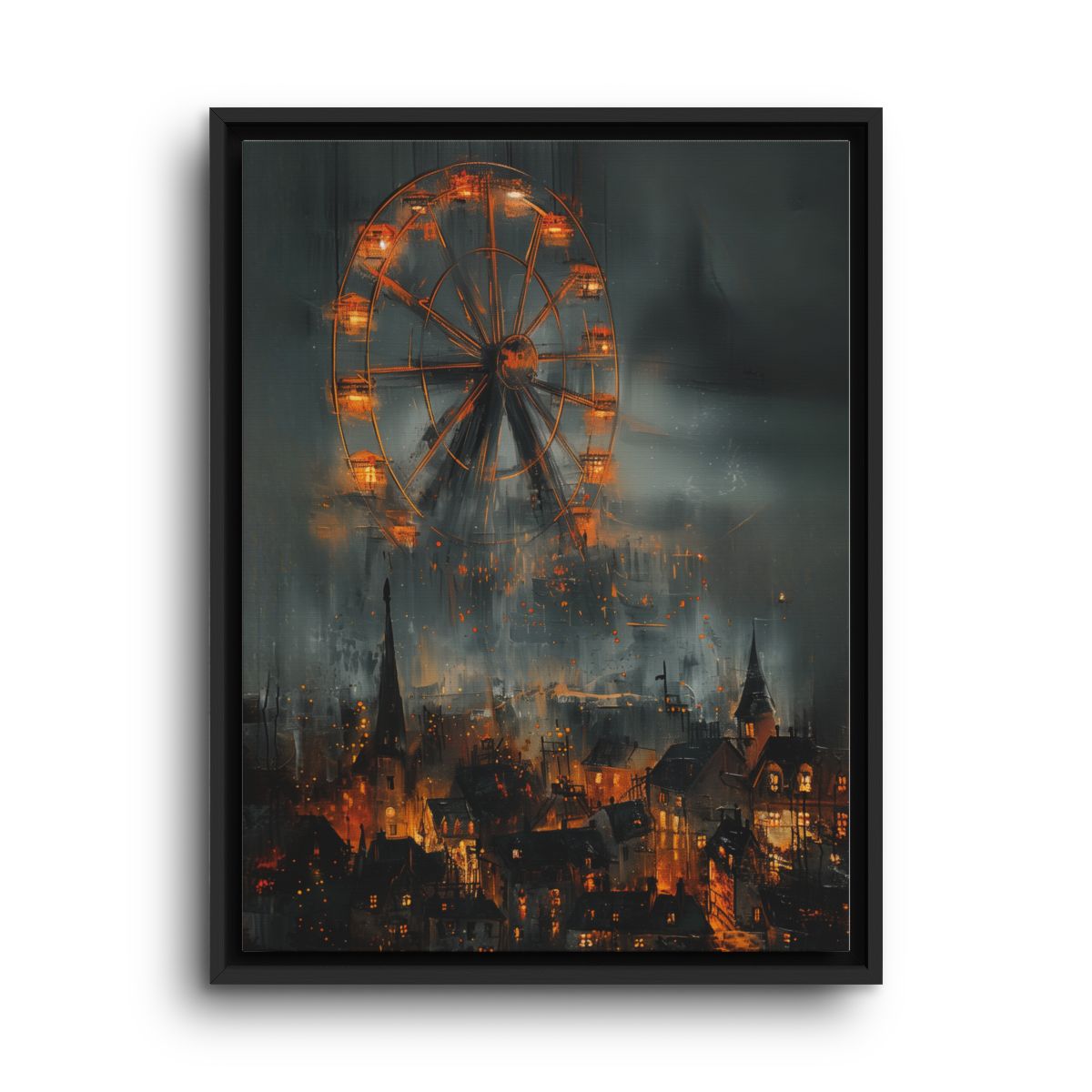 Dark Fantasy Canvas Wall Art – Ferris Wheel over Burning City