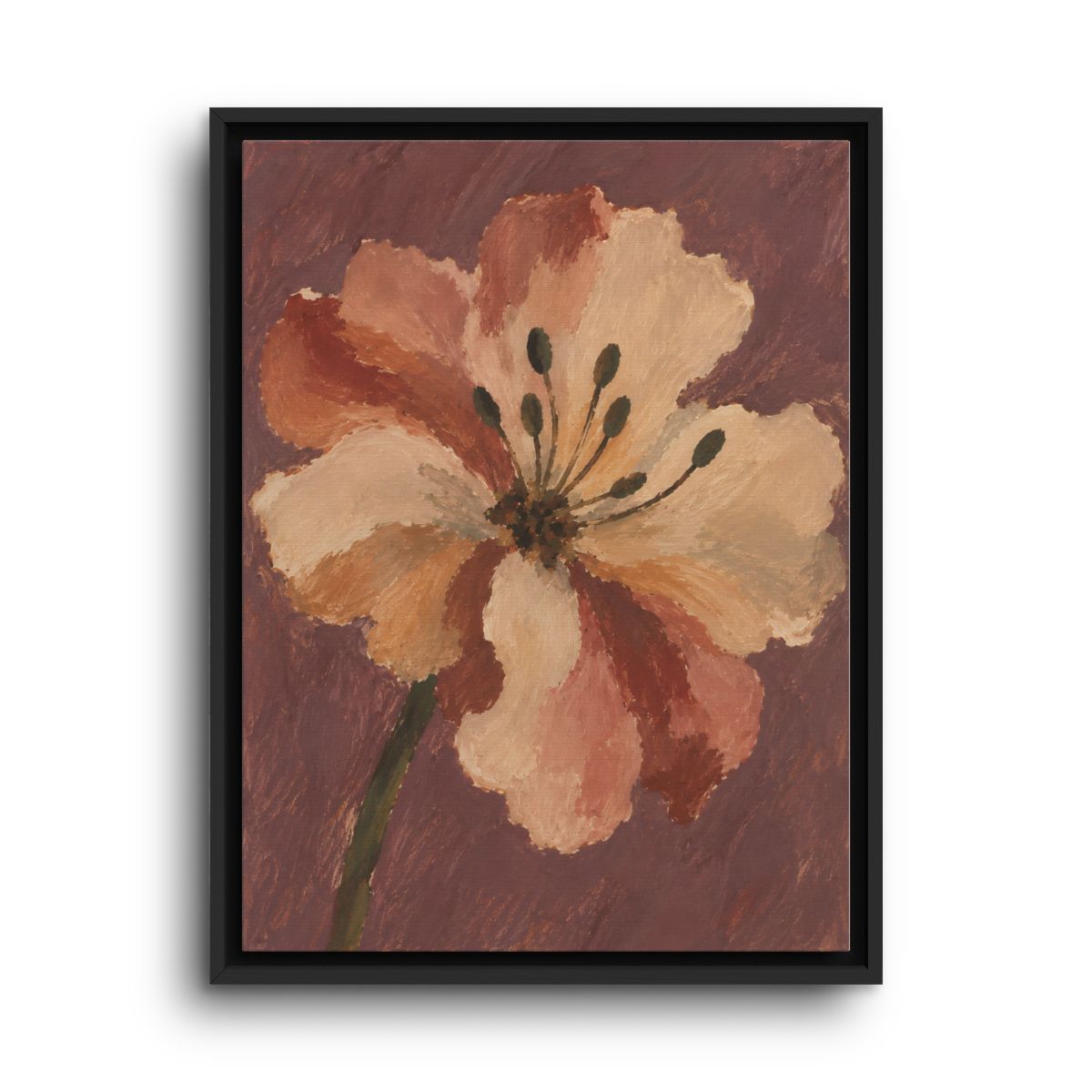 Pink Floral Canvas Wall Art – Peach Blossom on Dusty Mauve
