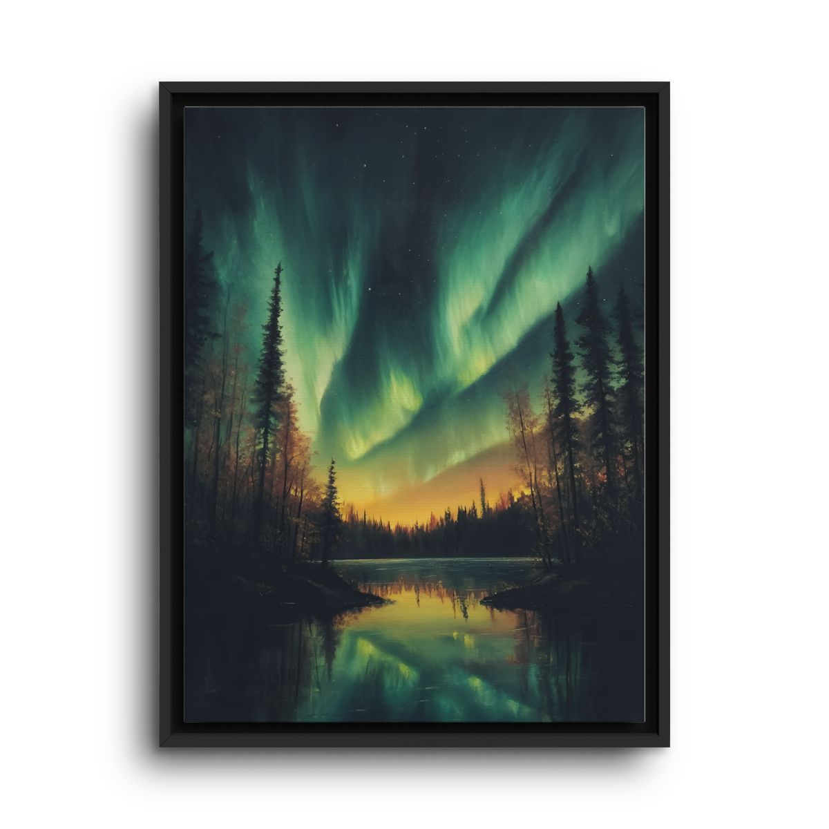 Northern Lights Canvas Wall Art – Aurora over Forest Lake