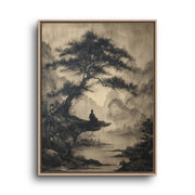 Minimalist Landscape Canvas Wall Art – Ink Wash Tree and River