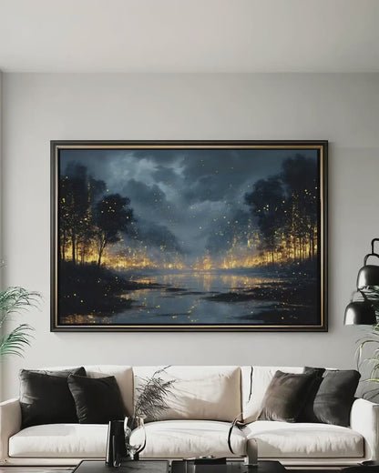 Mystical Forest Wall Art - Night Lake Canvas Print | Dark Enchanted Poster