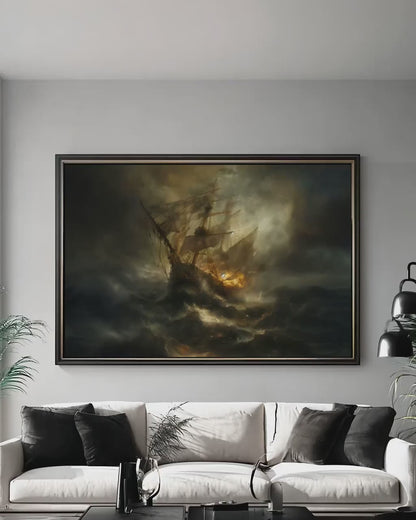 Pirate Ship Canvas Print – Moody Nautical Wall Art With Dark Ocean Storm