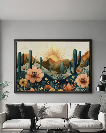 Boho Desert Sunset Print – Southwestern Wall Art | Earth Tone Decor Canvas
