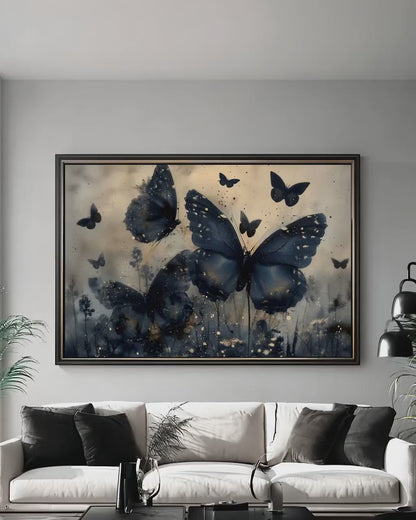 Dark Blue Butterfly Art – Modern Boho Decor | Moody Butterfly Poster, Elegant Insect Wall Art