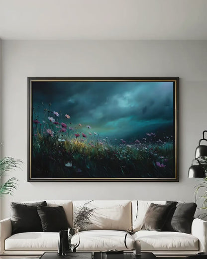 Wildflower Wall Art – Dramatic Meadow Poster | Moody Framed Canvas Print