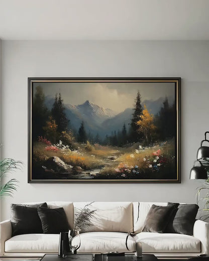 Mountain Landscape Wall Art - Rustic Cabin Decor | Scenic Framed Canvas Print