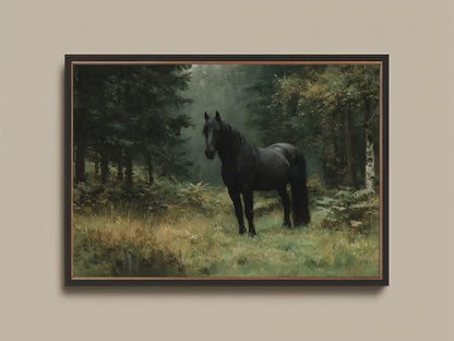 Black Horse Canvas Print – Equestrian Wall Art | Dark Academia Woodland Decor