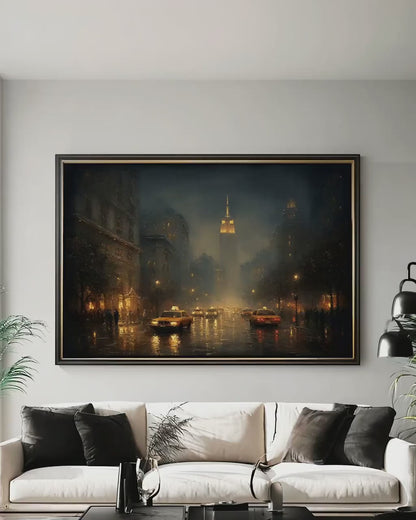 Dark Modern Canvas – Urban Skyline Art | Moody NYC Nighttime Wall Decor