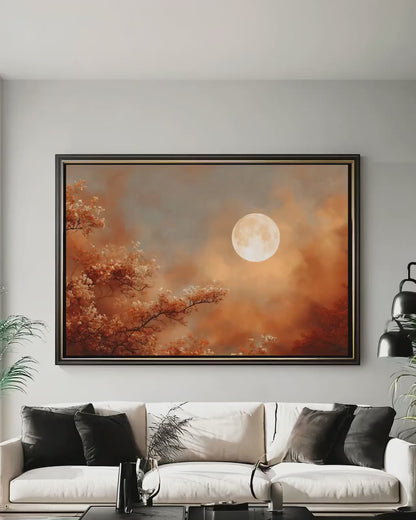 Mystical Night Sky Canvas – Celestial Wall Art | Autumn Canvas Poster, Moonlit Blossom Print