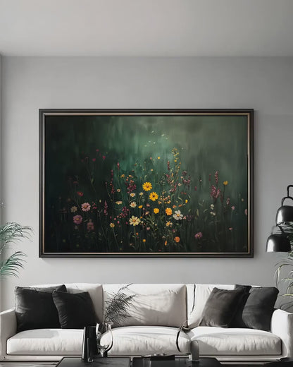 Moody Wildflower Art Print – Cottagecore Wall Art | Dark Green Botanical Decor