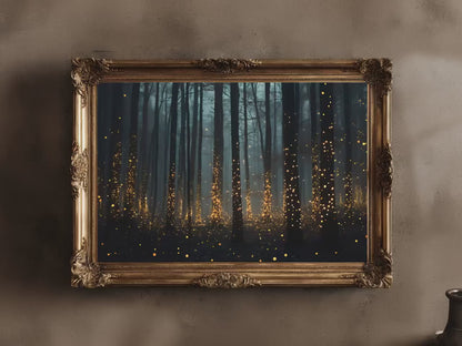 Firefly Forest Art Print - Mystical Woodland Wall Art | Dark Academia Decor