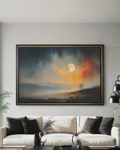 Sunset Landscape Print – Full Moon Art on Matte Paper Poster | Night Sky Decor