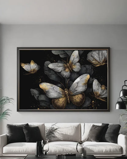 Dark Maximalist Butterfly Canvas – Black Gold Butterfly Print | Gothic Wall Art